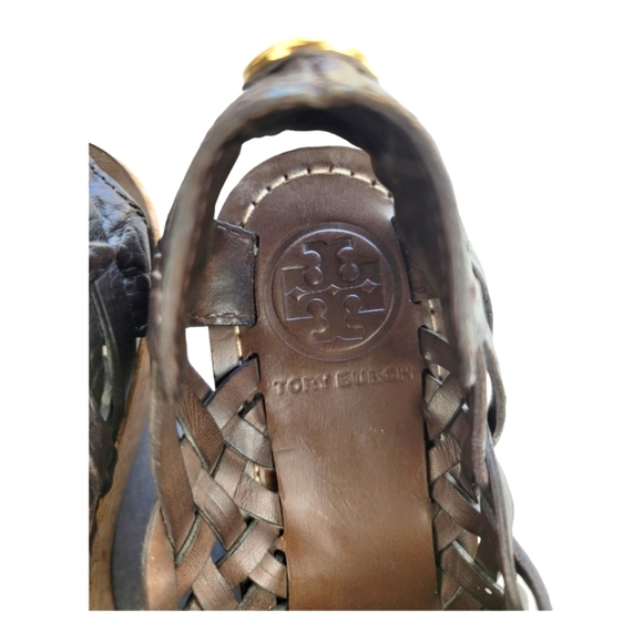 Tory Burch Lottie Woven Leather Huarache‎ Cork Wedge Sandals - Picture 7 of 11